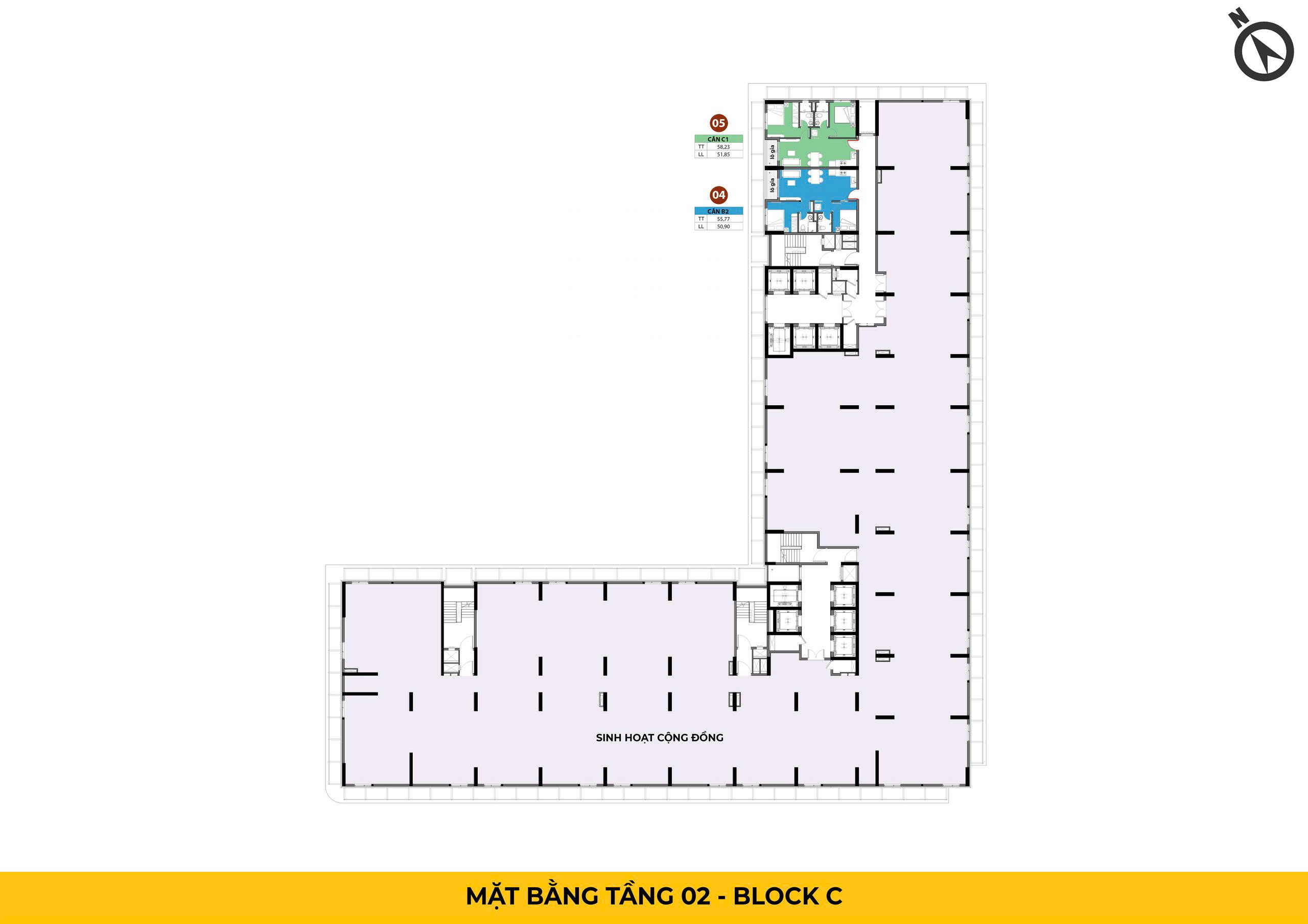 BCONS CENTER CITY 22 Mặt bằng tầng 2 tháp The Gateway (Block C) - Bcons Center City