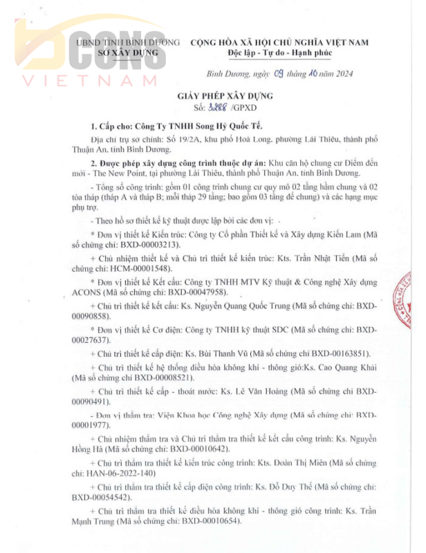 Pháp lý Bcons NewSky - Giấy phép xây dựng