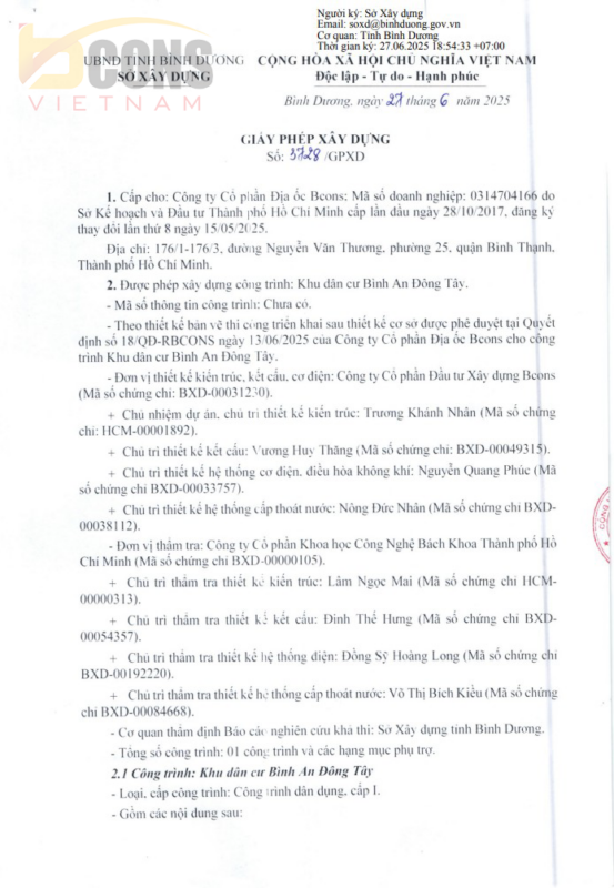Pháp Lý Dự Án Bcons Center City (Cập Nhật 2025) – Hồ Sơ Đã Hoàn Thiện Đến Đâu? 3 Pháp lý dự án Bcons Center City - Giấy phép Xây dựng
