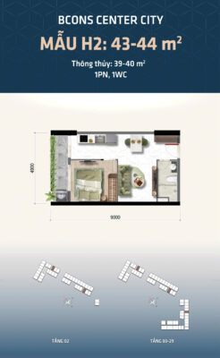 Thiết kế căn hộ Bcons Center City - Mẫu thiết kế 1pn