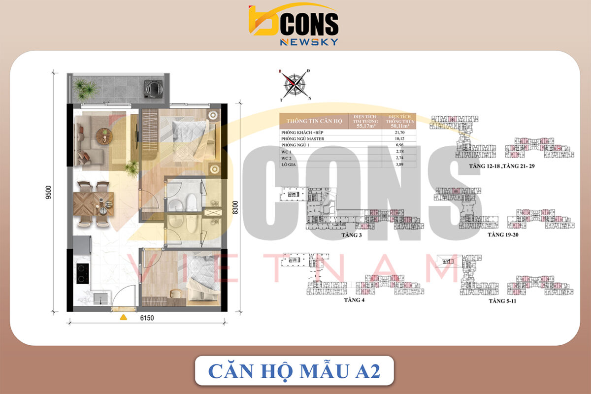 Thiết Kế Căn Hộ Bcons New Sky Có Gì Đặc Biệt? Phân Tích Từ A–Z (Cập Nhật 2025) 5 Thiết kế căn hộ Bcons New Sky - Căn hộ 2pn2wc