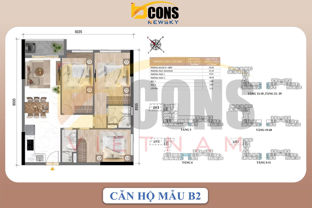 Thiết Kế Căn Hộ Bcons New Sky Có Gì Đặc Biệt? Phân Tích Từ A–Z (Cập Nhật 2025) 6 Thiết kế căn hộ Bcons New Sky - Căn hộ 3pn2wc